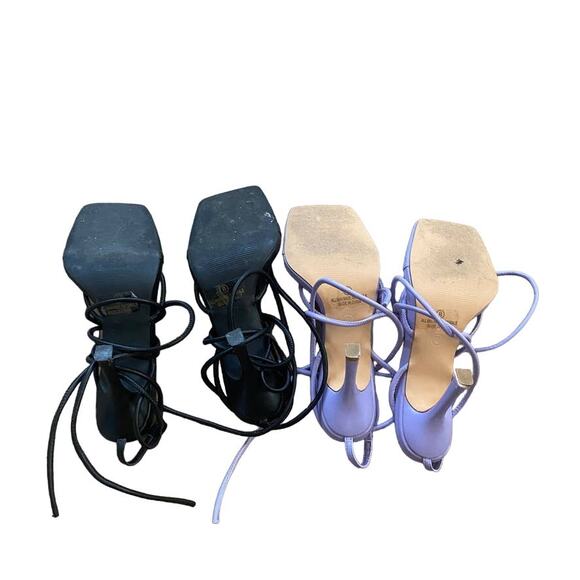 Lot of 2 Olivia Fargiano Heels Square Toe Strappy Lace Up Black and Purple 8 - Picture 6 of 8